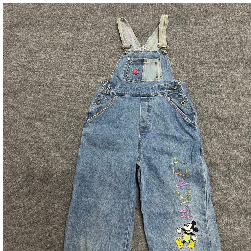 Mickey & Co. Overalls Womens Size M Blue Denim Embroidered Carpenter Vintage